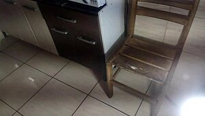 Maid's ass fucked bent over in kitchen