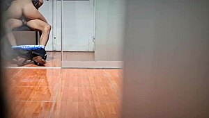 Watch this sexy secretary spy on her boss during overtime? He cums watching her!