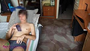 The sexy boy says, Help, the burglar's tying me up!