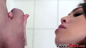 Hey babe, watch this femdom ass fucked in a cum-eating submissive threeway with latex costumes.