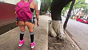 Culona Latina Shows Big Ass While Learning Skating