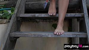 hey babe, watch gina marie strip her busty frame in the garden today