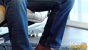 Blindfolded gay bear avi strider jerks off solo intensely