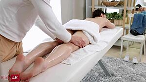 Cutie teen 18+ gets creampied after intense sex with skilled masseur