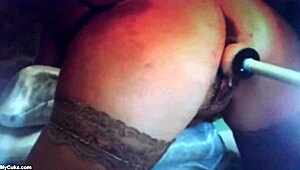 Big ass milf squirts wet during fucking machine