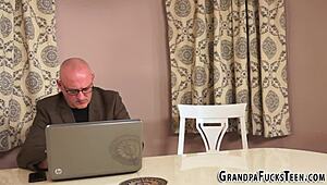 Teen 18+ jerks and sucks old cock