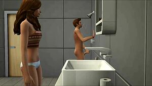 Hermanastra helps hermanastro masturbate and they fuck in bathroom