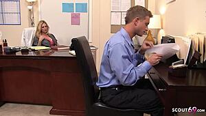 Blonde Cougar MILF Roughly Sucks Boy's Cock, Takes Cum in Mouth After Tight Pussy Fuck