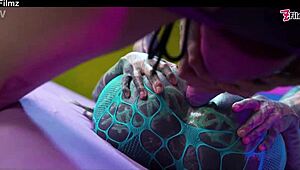 tattooed alien girls fuckin’ hard - anal squirt with big toys, oops