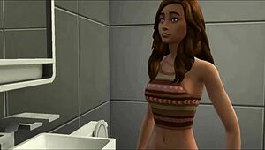 Hermanastra helps hermanastro masturbate and they fuck in bathroom