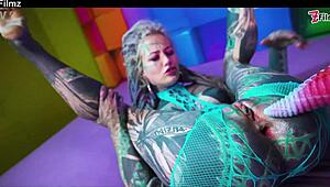 tattooed alien girls fuckin’ hard - anal squirt with big toys, oops