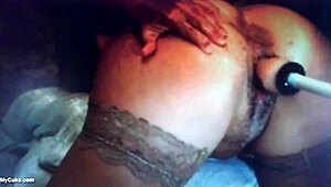 Big ass milf squirts wet during fucking machine