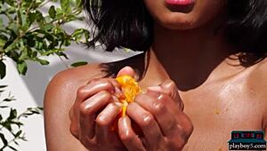 curvy indian milf strips naked outdoors