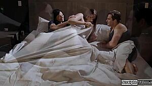 Stepmom And Stepson Emotionally Share College Girl's Pussy