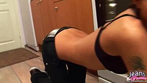 my tiny 18+ jean miniskirt barely covers panties