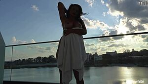 Beautiful girl masturbates with dildo in shower