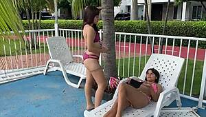 Big tits lesbian teen gets cum on face after blowjob