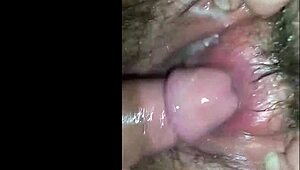he loves teasing her hairy pussy in close-up homemade video