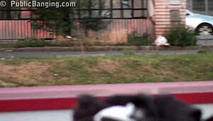 Awesome outdoor teen orgy on public street