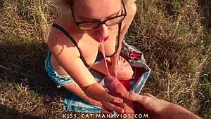 pov outdoor doggystyle and sloppy blowjob with cum in mouth