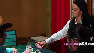 in the casino, the milf croupier payton preslee gets free used by the nasty cougar