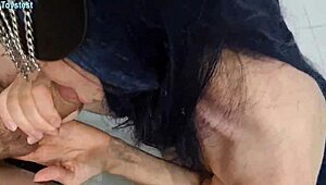 young wife in cosplay sucks masked babe's cum in mouth