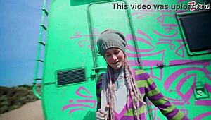 Tattooed slut with pierced pussy gets anal fucked outdoors