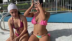 Big tits lesbian teen gets cum on face after blowjob