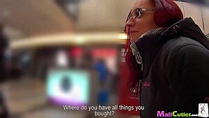 Redhead with Big Tits Sucks Cock Hard in Public