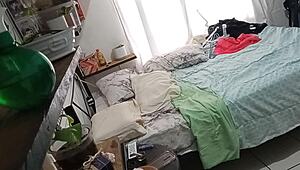 Chubby Mexican milf cleaning her room caught on hidden cam