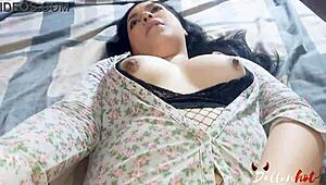 Amateur couple fucks with natural tits and wet vagina.