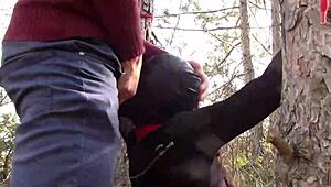 Outdoor stroll in the woods wearing sexy clothes and high heels