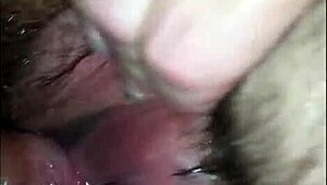 he loves teasing her hairy pussy in close-up homemade video
