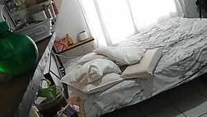 Chubby Mexican milf cleaning her room caught on hidden cam