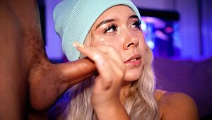 College girl earns cash by sucking her boyfriend's cock online for viewers