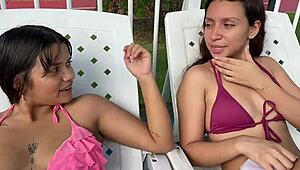 Big tits lesbian teen gets cum on face after blowjob