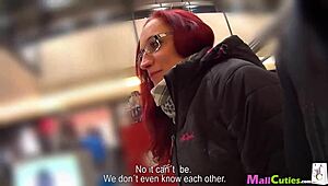 Redhead with Big Tits Sucks Cock Hard in Public