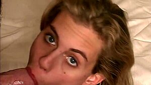 Homemade Amateur Blowjob Video: Sexy Blonde Housewife Mindy Sucks Cum Out, Gets Huge Load On Face.