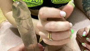 Jerk off and suck three cocks for cum in mouth