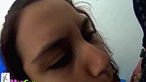 Redhead with Big Tits Sucks Cock Hard in Public