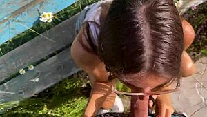 Risky public banging with tall brunette babe in etno village!