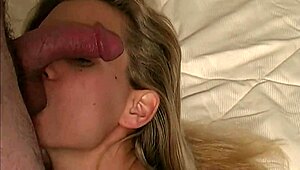 Homemade Amateur Blowjob Video: Sexy Blonde Housewife Mindy Sucks Cum Out, Gets Huge Load On Face.