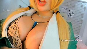 Tsunade Cosplay with Big Boobs Worship and Ahegao Blowjob