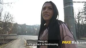 Tanned Czech babe gets picked up for wild taxi fuck