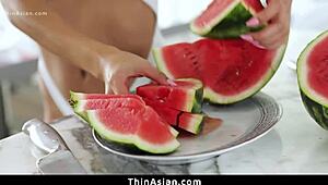 tiny asian teen sticks monster cock in throat!