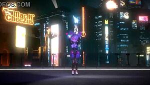 Bonnie from FNF performs a bonfie dance in 3D cartoon hentai style