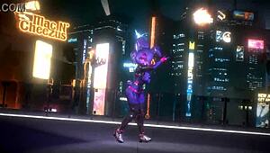 Bonnie from FNF performs a bonfie dance in 3D cartoon hentai style