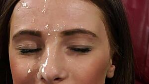 Frisky Babe Takes Cum Load on Face Sucking Every Drop of Spunk