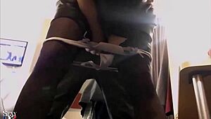 French amateur in black satin dress gets pounded doggystyle in stockings