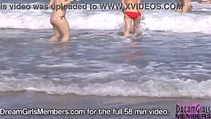 American college girls bare all on a Texas beach